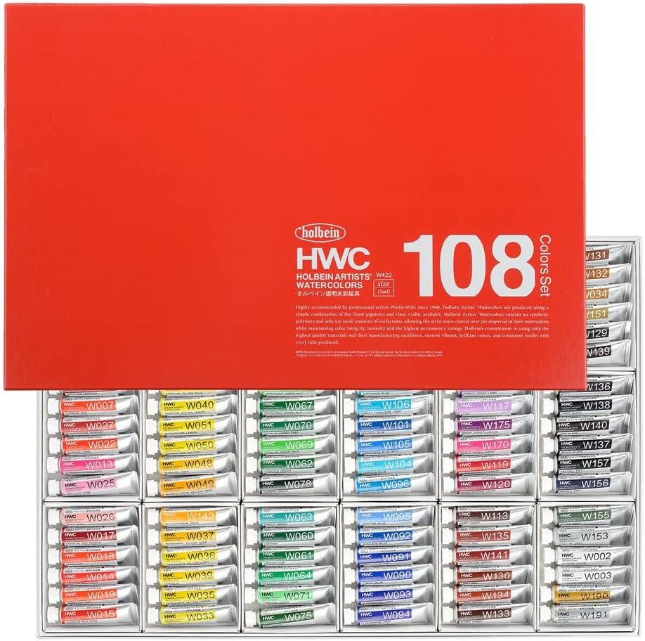 W422ホルベイン画材 透明水彩絵具 5ml 108色 セット絵の具 絵の具セット 多色 絵 簡単 お絵描き スケッチ 図工 小学生 中学生 高校生 大学生 大...