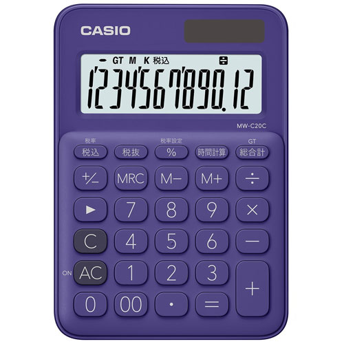 【メール便不可】MW-C20C-PL-Nカシオ カラフル電卓（ミニジャストタイプ） 12桁パープルカラフル おしゃれ カシオ計算機 推し活 推しカラーのサムネイル