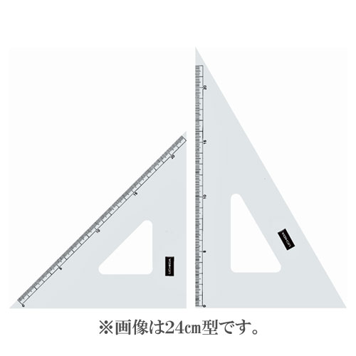 商品名 三角定規 30cm型 目盛り付き（目盛り長28cm） 品番 1-809-3002 仕様 ●目盛り付 ●45度・60度（2枚組） 規格 30cm 目盛り長 28cm 厚さ 2mm 材質 再生アクリル樹脂 メーカー名 UCHIDA 環境対応 グリーン購入法適合・再生材使用