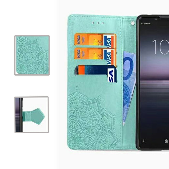 Xperia5II手帳型ケースXperia1IIケースXperia10IIケースXperia5ケースXperia8民族風曼荼羅Xperia8LiteSOV42902SOケースオシャレまんだら型押し