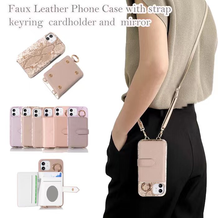 iPhone13 ケース ショルダー 肩掛けスマホケース iPhone 8 SE(第3世代) ケース iphone 12 ストラップ iPhone 13 Pro ケース iPhone 12 min お洒落 シンプル 鏡 アイフォン 12 Pro Max 携帯カバー カード収納 落下防止 オシャレ