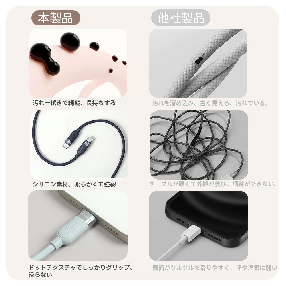 2点目半額★キレイが続くから気持ちいい★iPhone 60 W type-c 急速 充電 ケーブル iPhone 17 シリコン ケーブル USB-C 高速 チャージ ケーブル 1.5m スマホ 充電 ケーブル PD 対応 充電 コード ノート 対応 ケーブル タイプ c 携帯 コード iPhone 充電 ケーブル iPhone 17 e