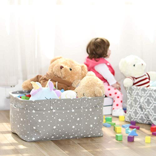 Hinwo おむつ収納 おむつバッグ おむつストッカー おむつポーチ オムツ入れ ベビー用品収納 収納ケース カゴ バッグ ボックス 折りたたみ 赤ちゃん 出産準備 出産祝い（グレー 小さいスター）