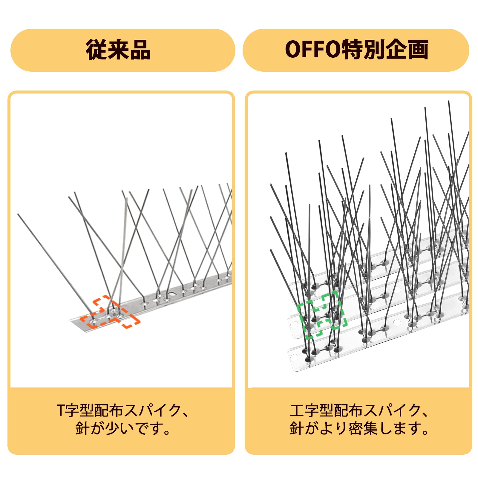 【送料無料】OFFO 鳩よけ 鳥よけ 100%ステンレス製 耐久性 26cmx4個入り（104cm） 取り付けアクセサリが付属 針が密集する カラスよけ フン害防止・景観を損なわずハトなどの害鳥による被害を防ぐ ベランダ・屋上・窓枠用 簡単設置 取扱説明書付きの商品画像 2