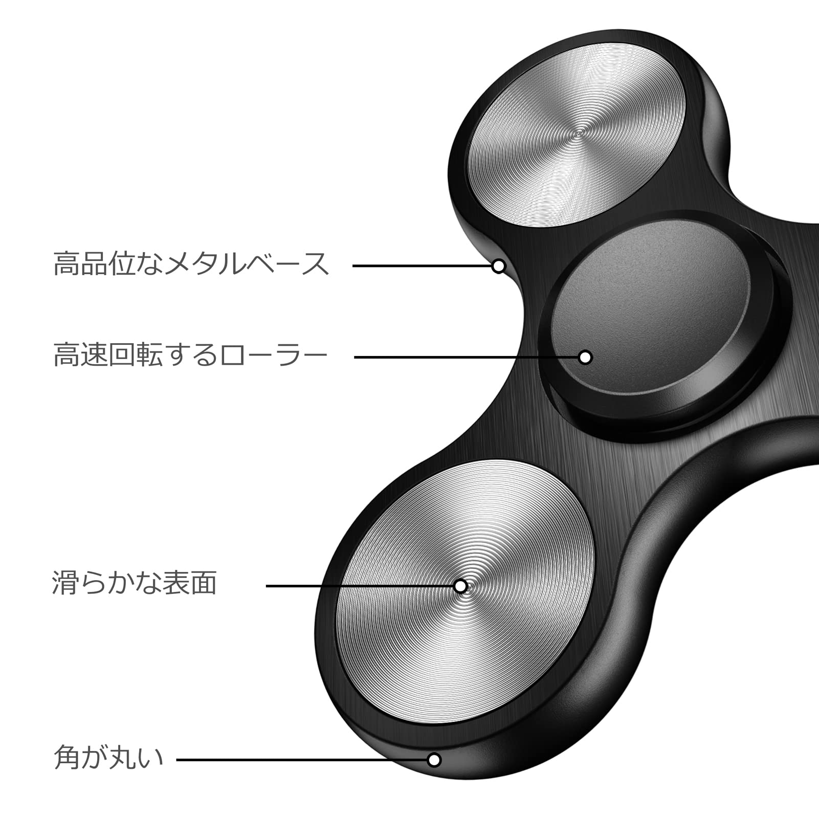 Coolden ハンドスピナー 高級 ストレス解消 グッズ 超耐久性 ステンレス製ベアリング 高速回転 2～5分スピン ADHD 自閉症 おもちゃ ハンドスピナー よく回る フィジェット 暇つぶし 指先スピナー 面白い 大人 子供 スピンおもちゃ ブラック