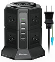 電源タップ タワー式 縦型コンセント 2つのバイポーラスイッチ AC 8個口 USB 4ポート(4.5A/5V)1500w 入力100v-125v 急速充電可能 雷ガード保護 過負荷保護 延長コード2m 職場用 家庭用 ブラック PSE認証 Micshion