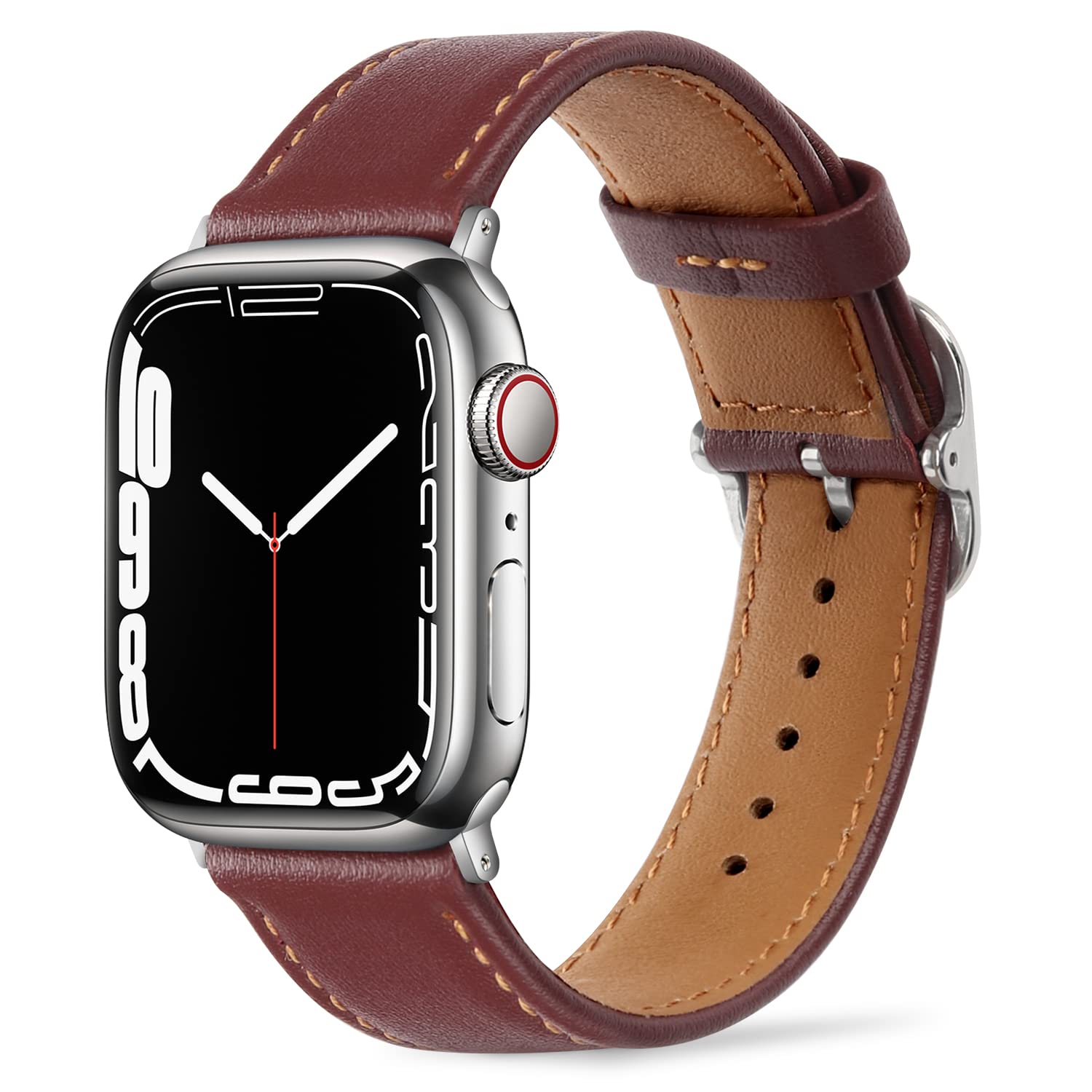 Band コンパチブル Apple Watch バンド 49mm 45mm 44mm 42mm 41mm 40mm 38mm アップルウォッチ バンド、トップグレインレザー交換バンド iWatch Ultra2 Ultra SE2 SE シリーズ9 8 7 6 5 4 3 2 1 (41mm/40mm/38mm、ワインレッド)