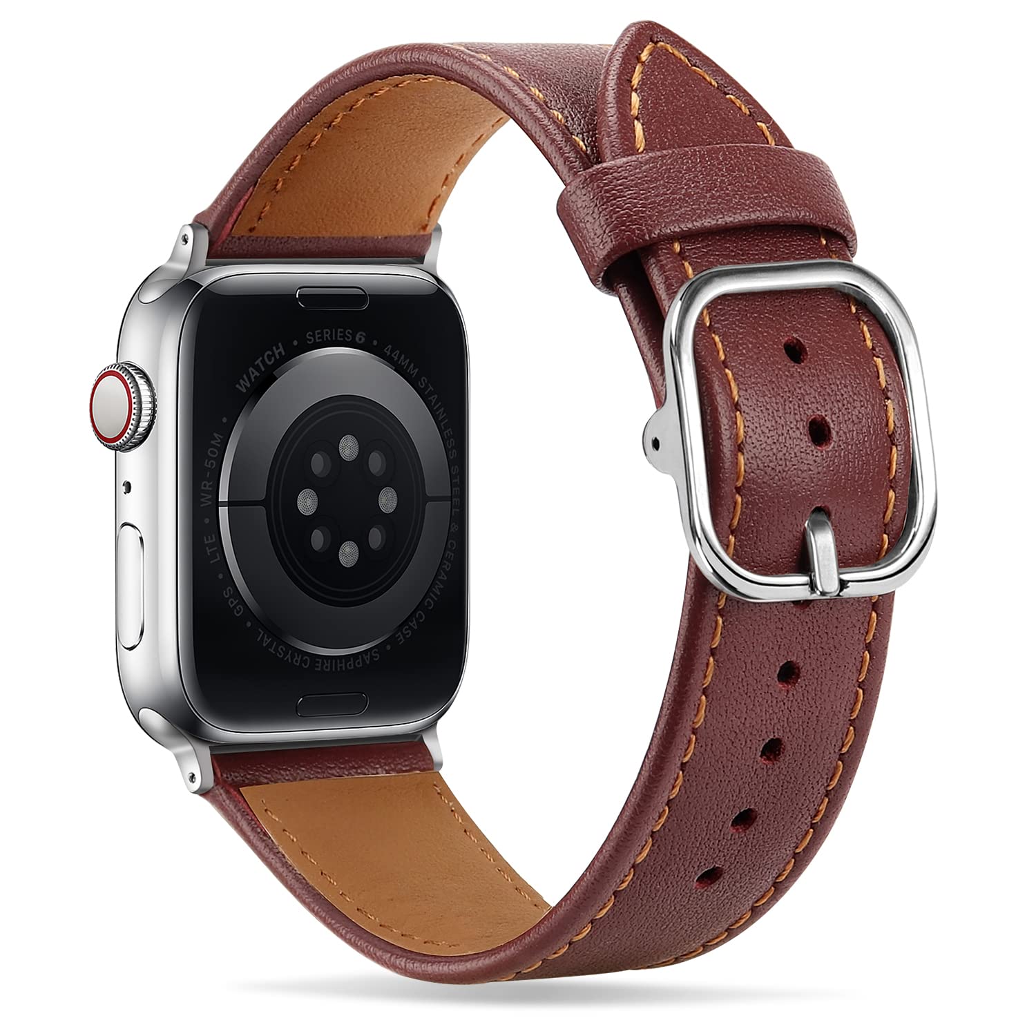 Band コンパチブル Apple Watch バンド 49mm 45mm 44mm 42mm 41mm 40mm 38mm アップルウォッチ バンド、トップグレインレザー交換バンド iWatch Ultra2 Ultra SE2 SE シリーズ9 8 7 6 5 4 3 2 1 (41mm/40mm/38mm、ワインレッド)