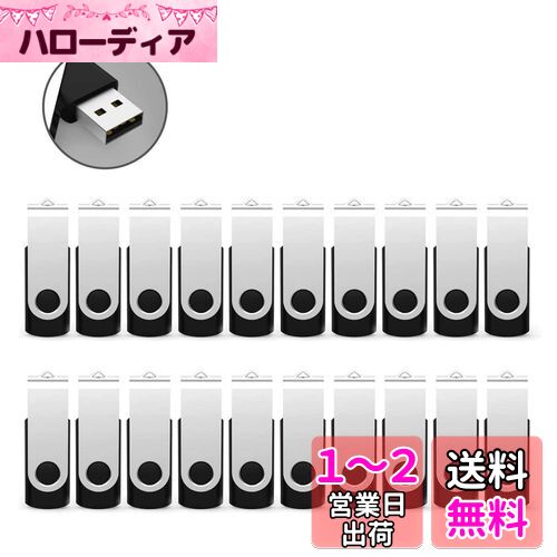 RAOYI USBメモリ 32GB USB 2.0 20個セット フラッシュドライブ 回転式 まとめ買い 業務用 メモリスティック 問屋 ストラップホール付き （黒）