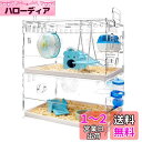 YOKITOMO ハムスターケージ フクロモモンガ ケージ 透明 組立式 トレーデザイン お掃除しやすい! 通気 2階デザイン 持ち運びやすい アクリル製 (青色)(4)
