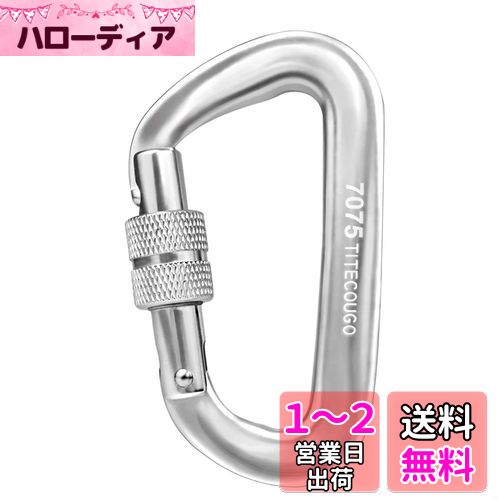 TITECOUGO スクリューロックカラビナ 12Kn アルミ合金 カラビナ 1200Kg ねじ式 Dリング 登山釦 超軽量 キーホルダー ハンモック キャンプ パックフック 荷重 アウトドア 脱落防止 [シルバー・4 個]