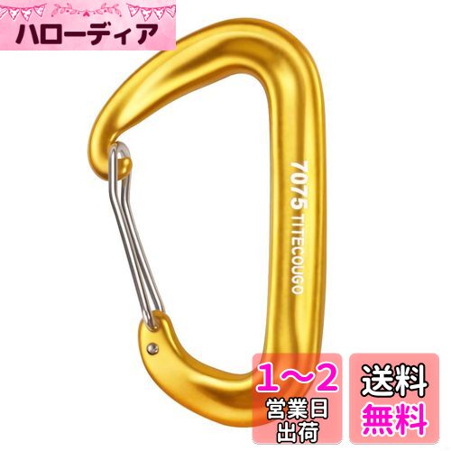 TITECOUGO アルミ合金カラビナ 超軽量 12KN ヘビーデューティ耐荷重1200kg 多機能 dリング キーホルダー dフック 生活雑貨 アウトドア キャンプ ハンモック用カラビナ 登山用品 ロックカラビナ [コンパクト・ゴールド・2 個]