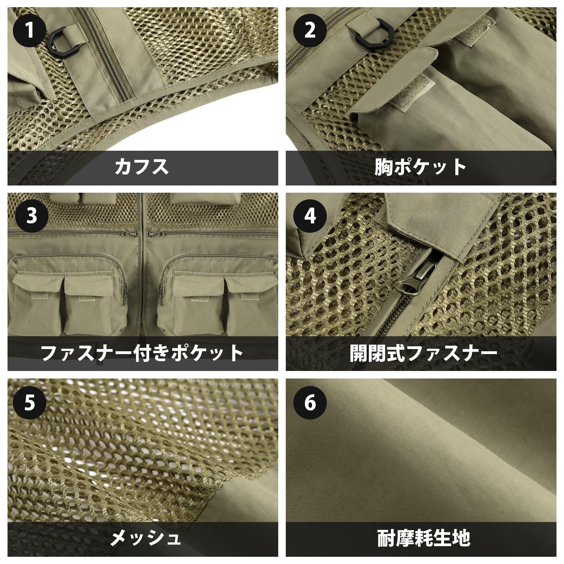 [AOWOFS] フィッシングベスト メッシュベスト メンズ アウトドアベスト ポケット多い 秋 軽量 通気 速乾 多機能 お釣り 撮影 山歩き 射撃 登山服 大きいサイズ ミリタリー 作業着