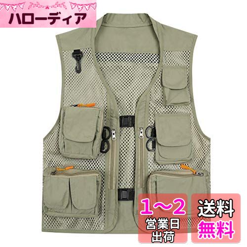 [AOWOFS] メンズ メッシュベスト バックルタイプ 便利 アウトドアベスト 夏 軽量 通気 多機能 カメラマンベスト お釣り 撮影 作業用 薄手 射撃 登山 多ポケット 大きいサイズ