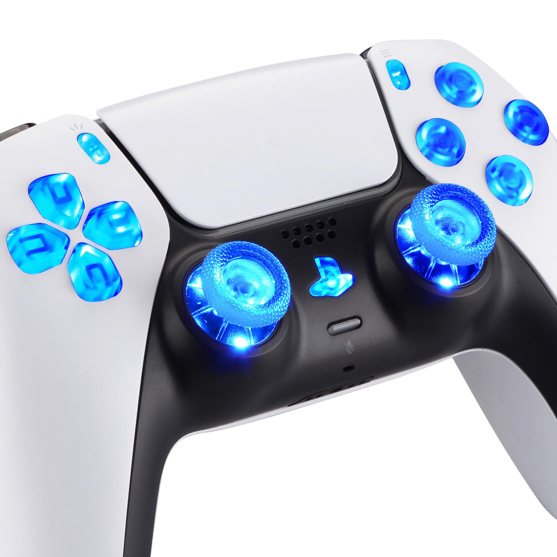 コントローラー本体ではなく、eXtremeRate ps5コントローラー（BDM-030&BDM-040&BDM-050）に対応用クリア素材の多色発光十字キー＆サムスティック＆シェアオプション＆ホームフェイスボタン、DTF V3 LEDキット【クリア】