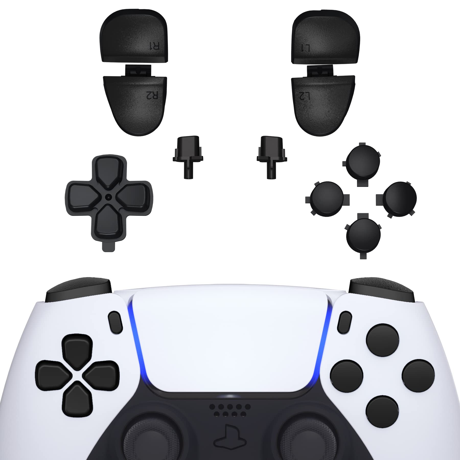 eXtremeRate ps5コントローラー(BDM-030&BDM-040&BDM-050)に対応用取り替える十字キーR1L1R2L2トリガーシェアオプションフェイスボタン、ピュアカラーps5コントローラー(BDM-030&BDM-040&BDM-050)に対応用フルセットボタン-コントローラーが含まれていません【ブラック】