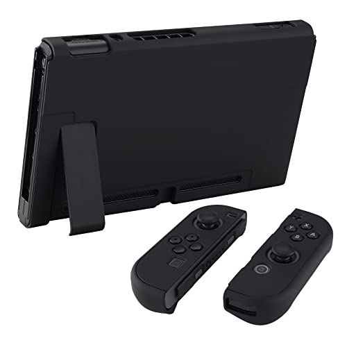 eXtremeRate PlayVital Switchコンソールに対応用バックカバー、NS Joyconハンドヘルドコントローラー分離可能プロテクターハードシェル、Switch用にカスタマイズされたドッキングできる保護ケース【ブラック】