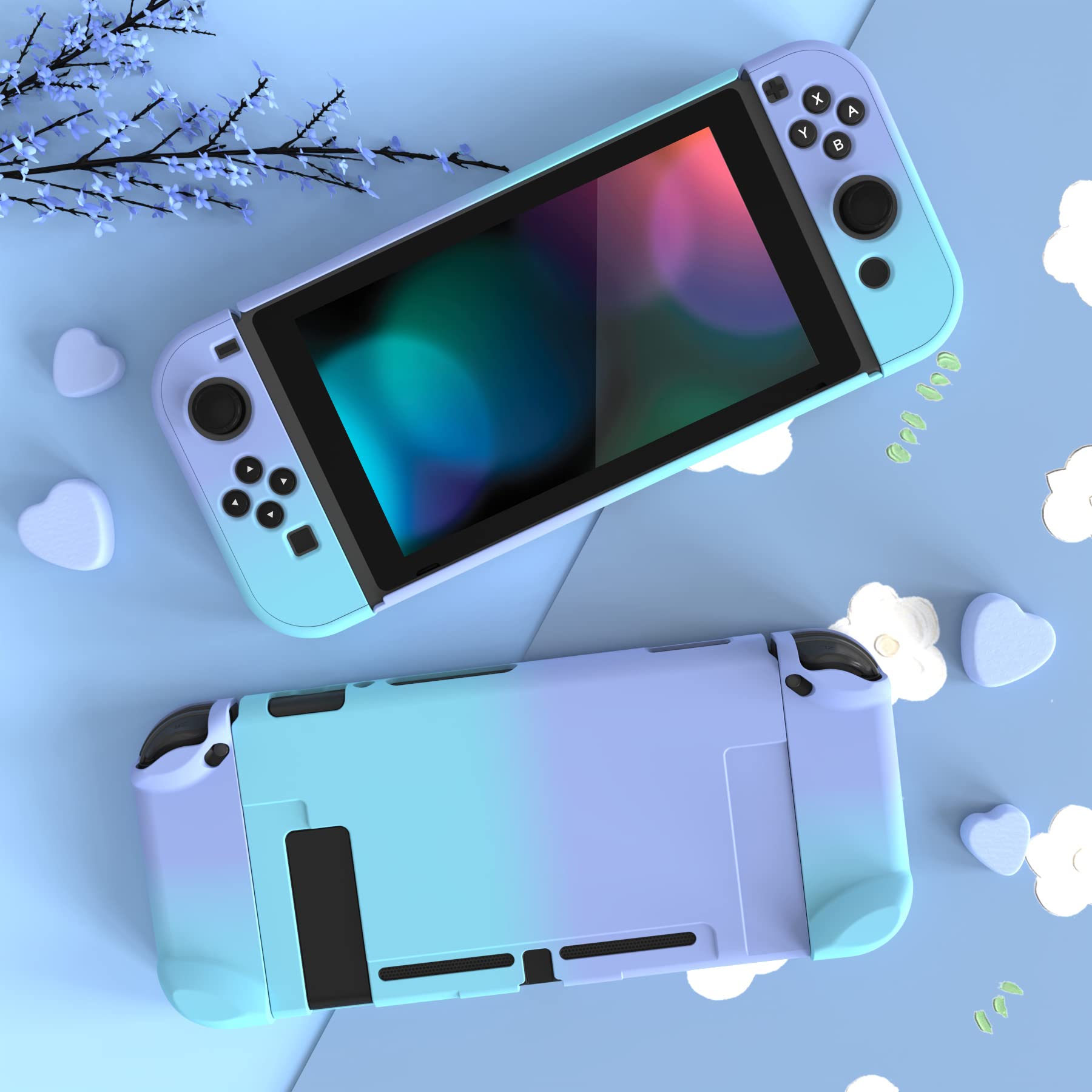 eXtremeRate PlayVital Switchコンソールに対応するバックカバー、分割デザインでNS Joyconハンドヘルド用保護ケース（ハード）、Switchドックに対応する保護ケース（ハード）【グラデーションバイオレットブルー】