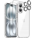 JETech 5 in 1 iPhone 16 6.1インチ用 ケース 2枚強化ガラスフィルム+2枚カメラレンズフィルム付き 5枚セット 黄ばまない 耐衝撃バン...