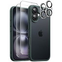 JETech 5 in 1 iPhone 16 6.1インチ用 マットケース 2枚強化ガラスフィルム+2枚カメラレンズフィルム付き 5枚セット 半透明背面 耐衝...