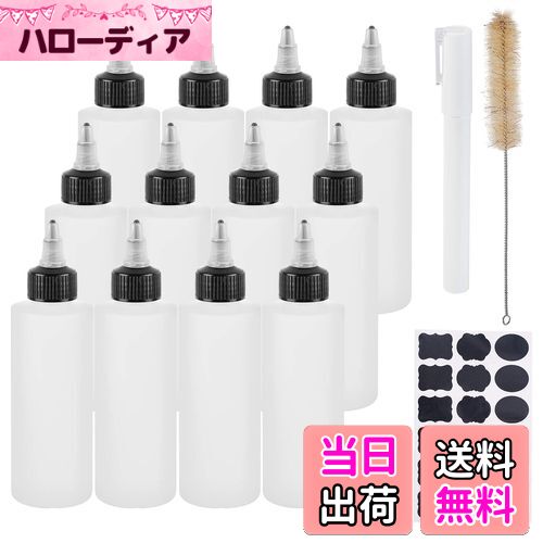 BENECREAT 12本150mlドロッパーボトル プラステック絞りボトル 1個折りたたみ式シリコン漏斗 1本ブラシ 1枚ステッカー 1本マーカーペン 接着剤用 塗料 アート 滴瓶 液体容器
