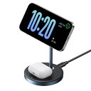【送料無料】UGREEN MagFlow ワイヤレス充電器 2 in 1 magsafe対応 最大15W/7.5W/5W急速充電 2台同時充電可能 マグセーフ スタンド型 iPhone 16用 7.5W 14/13/ 12/ mini/Pro/Pro Max, AirPods Pro/3/2/1 横向き・縦向きで充電可能 Qi認証