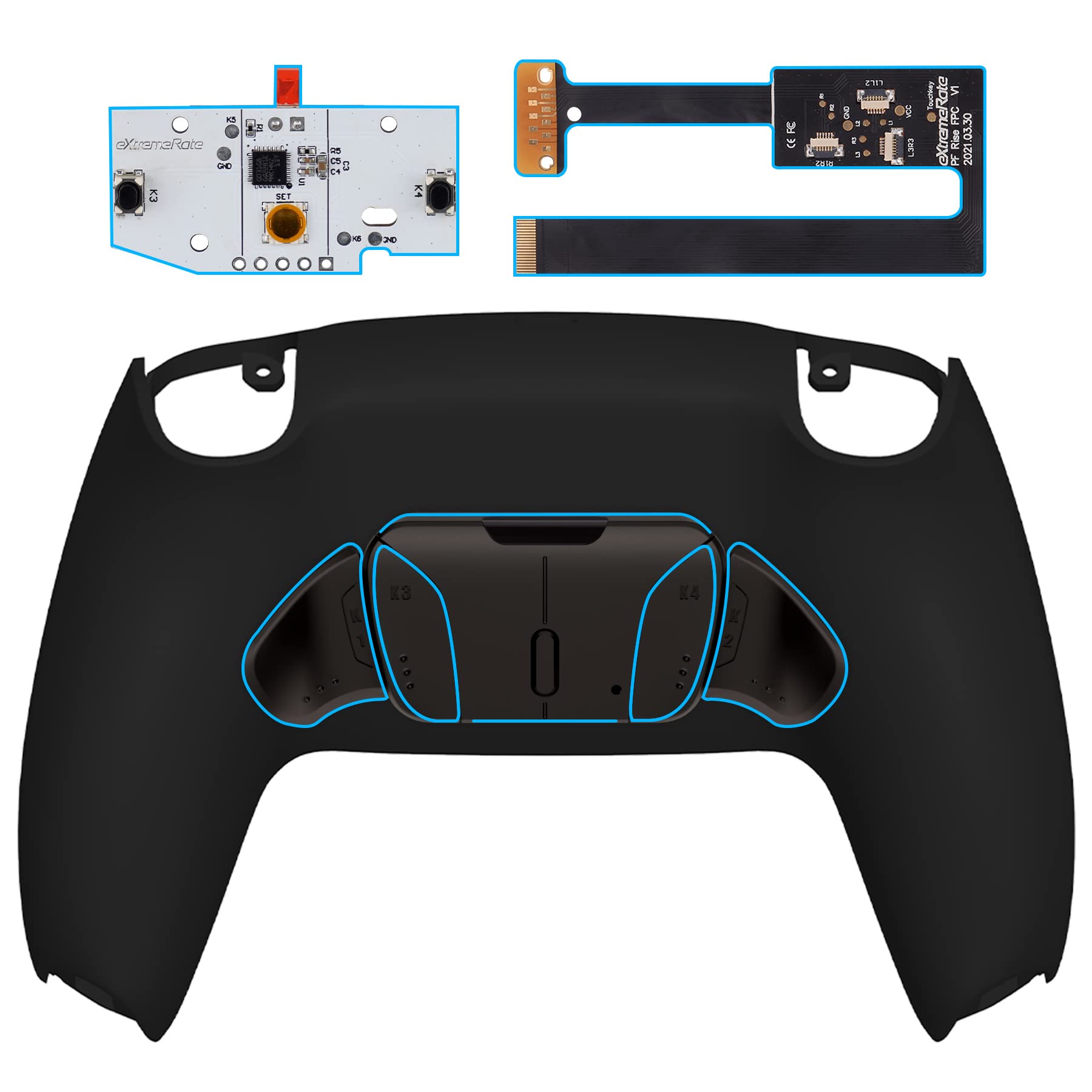 eXtremeRate ps5コントローラーBDM-010&BDM-020に対応用プログラムできる背面パドル金属バージョンピュアカラーRISE4リマップキット、ps5コントローラーに対応用アップグレードボードと再設計されたバックケース&4つの背面ボタン‐ps5本体ではない【黒】