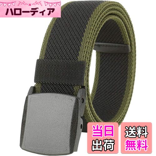 【送料無料】[LionVII] 伸びるベルト メンズ,ストレッチベルト 作業着 登山 ベルトスポーツ丈夫 可調整 男女兼用 カジュアル s級 giベルト ykk プラスチックバックル 伸びる素材 非金属 ベルト【幅38mm長約125cm】(黒帯緑色)