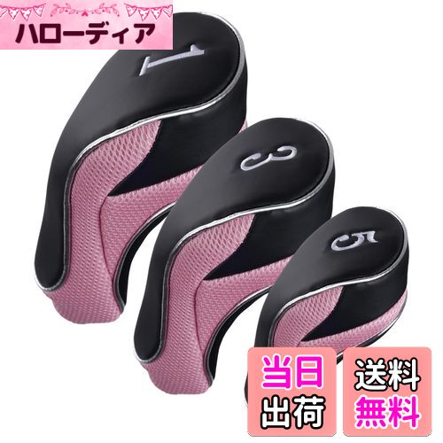 【送料無料】Anduxゴルフ460ccドライバーフェアウェイウッドクラブヘッドカバーフック&ループセットの3 MT/MG12 (ピンク)