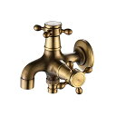 【送料無料】双口 水栓 2口 蛇口 北欧風 アンティーク レトロ スタイル 水道 分配 真鍮製 2口 タイプ 洗濯機の蛇口 浴室ベランダガーデン ガーデン 蛇口 屋外用水栓(Herischen)