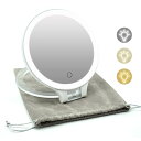 【送料無料】FACSINATE 鏡 卓上 化粧鏡 ミラー スタンドミラー メイク 薄さ1.5cm 拡大鏡付き 省エネ折り畳み式 3段階明るさ調整 立て掛け式 業界 レベル 角度調整 (ホワイト(ポーチ付き))