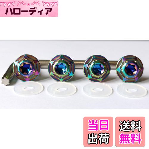 【送料無料】Kuroobaa チタン製 車用 ナンバープレートボルト ナンバーフレーム チタン合金製 防犯 盗難防止ネジ M6 4本セット (虹色)