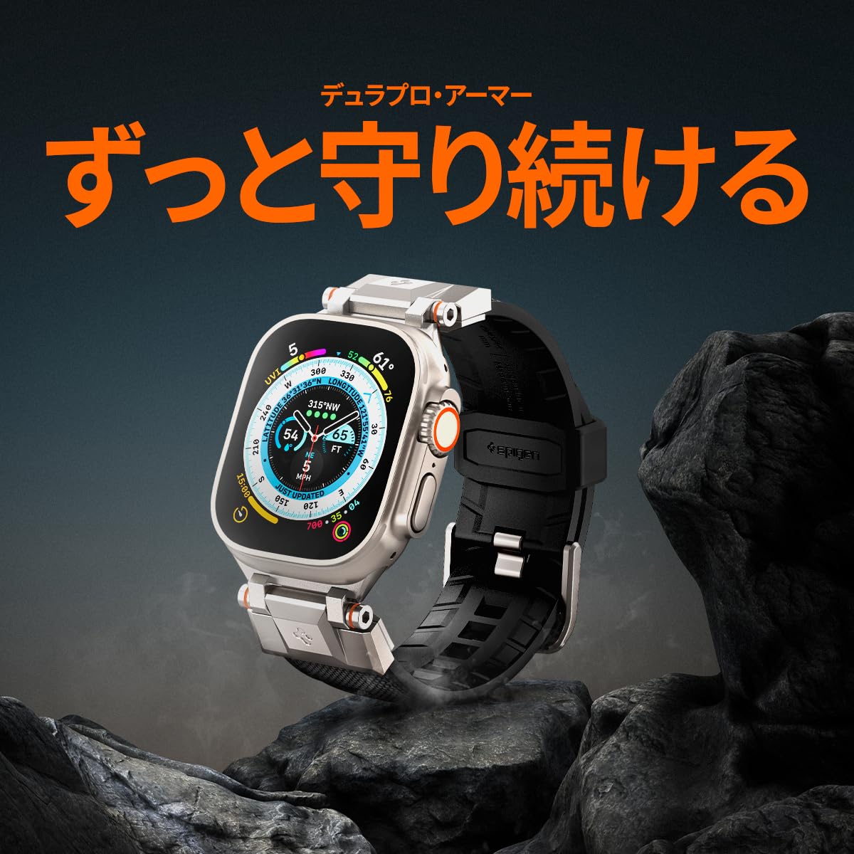 【送料無料】Apple Watch対応バンド 49mm/46mm/45mm/44mm 長さ調整 耐久性 交換ベルト Apple Watch Ultra/Ultra 2/10/9/8/7/6/5/4/SE2/SE デュラプロ・アーマー（ブラック）