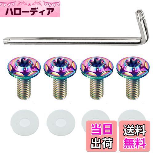 【送料無料】YUWENW ナンバープレートボルト 車用 チタン製 M6 盗難防止ネジ ナンバーフレーム チタン合金製 4本セット (虹色)