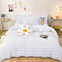 Cozyone 布団カバー 4点セット ダブル シングル シーツ シアサッカー生地 洋式・和式兼用 寝具カバーセット 掛け布団カバー ボックスシーツ 枕カバー ベッド用 布団用 優しい肌触り柔らかい 洗い替え 速乾タイプ ピーチスキン加工 四季通用 (ホワイト, ダブル 4点セット