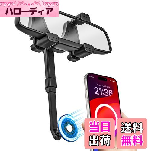 woleyi 車載ホルダー バックミラー用 スマホホルダー Magsafe対応 マグネット式 超強磁力 片手操作 車 ..