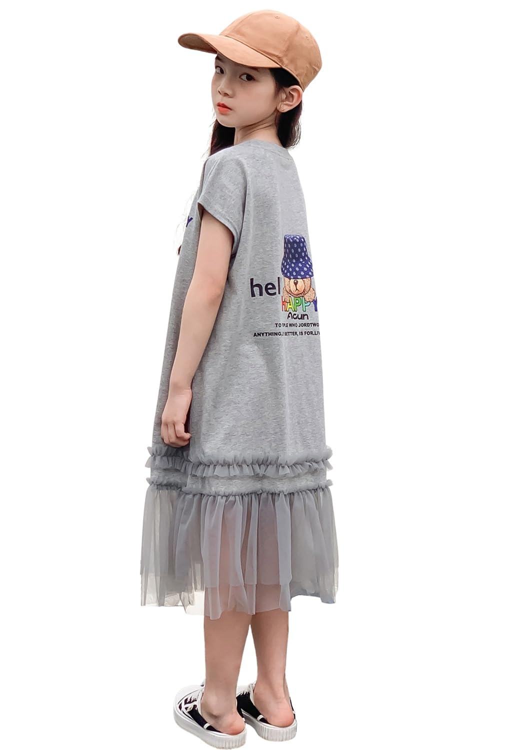 【送料無料】 子供 夏服 Tシャツワンピース 半袖 女の子 カジュアル カットソー チュールのスカート 普..