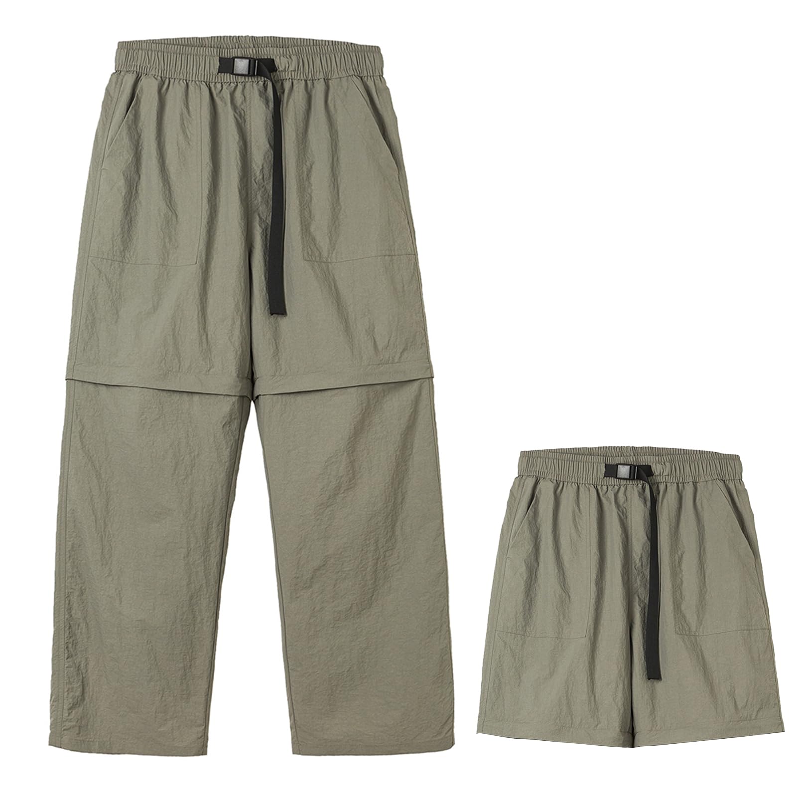 【送料無料】 ズボン アウトドアパンツ ワイドパンツ ロングパンツ ハーフパンツ ショートパンツ 裾着脱 2way 撥水 通気性 無地 アウトドア メンズ レディース CK2372 色：グリーン、サイズ：M