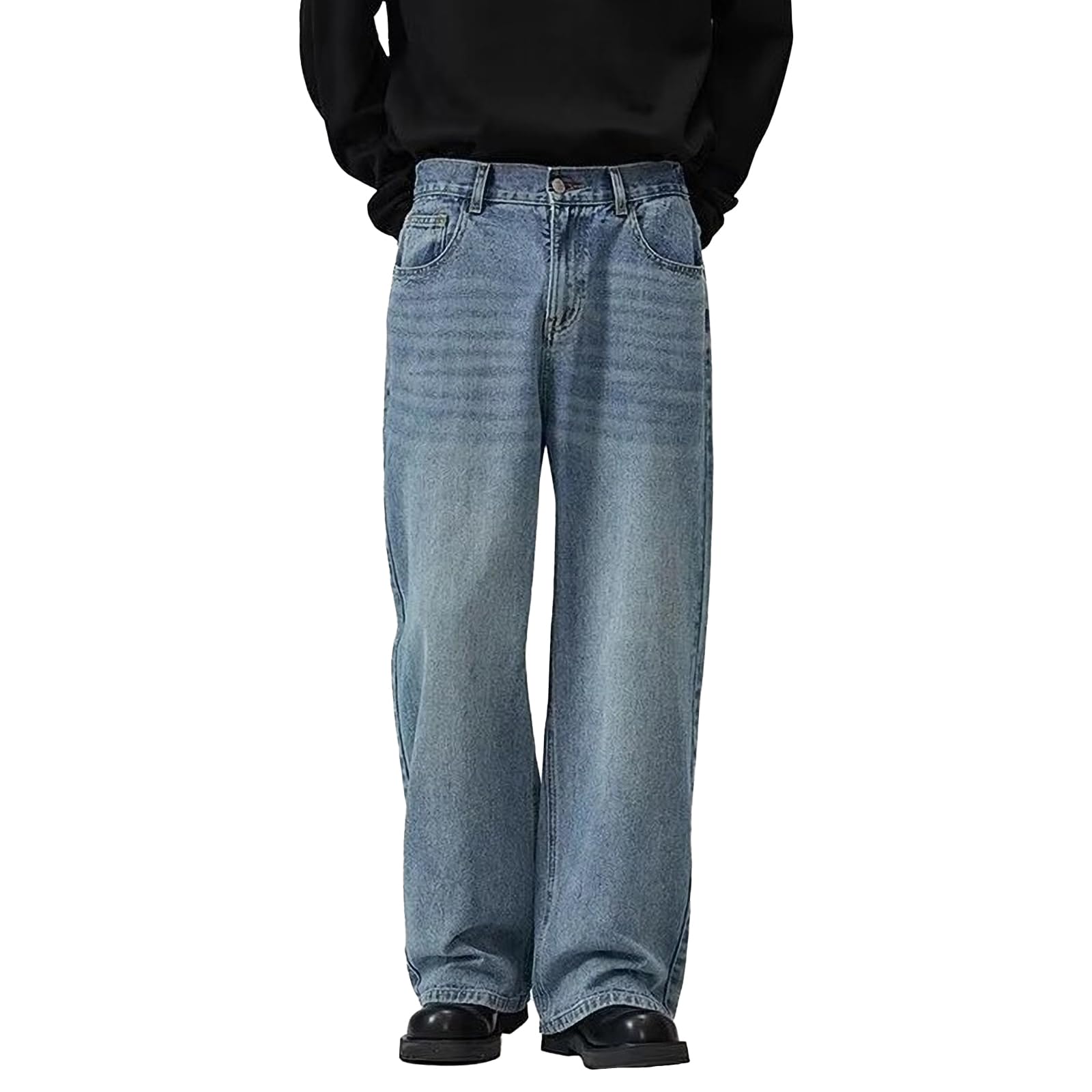 【送料無料】 ジーンズ ジーパン デニムパンツ ストレッチジーンズ ワイドデニム メンズ レディース デニム 大きいサイズ ワイド ゆったり カジュアル おしゃれ アメカジ 春 秋 CK815 色：藍色、サイズ：2XL