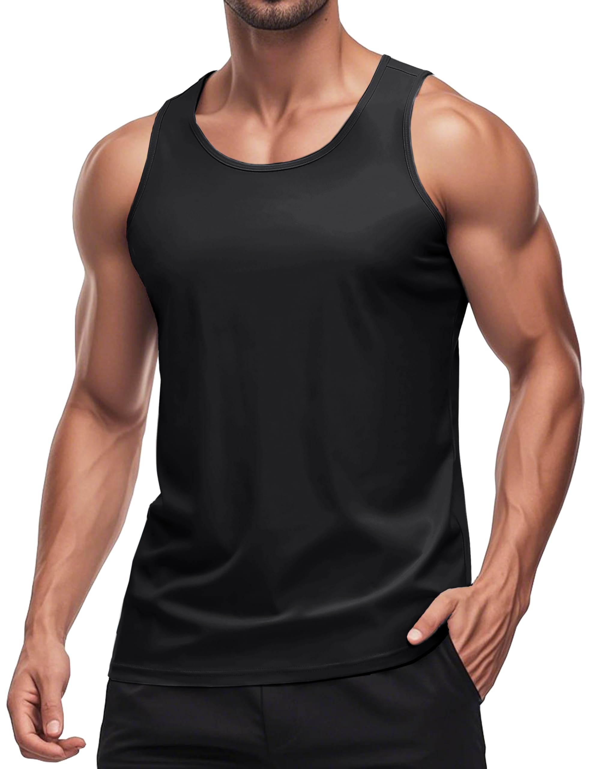 【送料無料】 タンクトップ メンズ ノースリーブ ジム 筋トレ トレーニングウェア UVカット 吸汗速乾 スポーツウェア ランニング 軽量 カジュアル 夏服 色：ブラック、サイズ：M