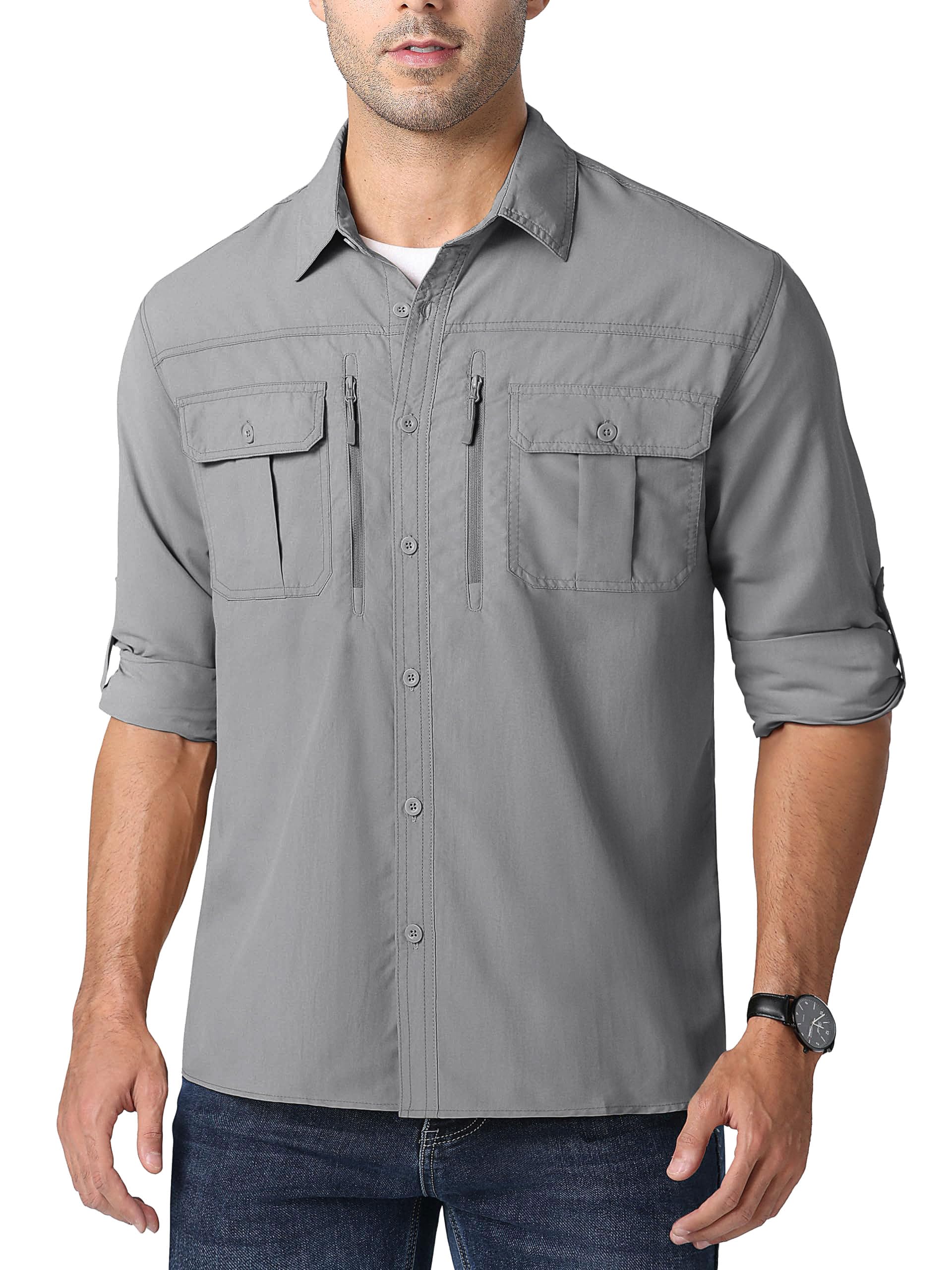 【送料無料】 ミリタリーシャツ メンズ 作業着 夏用 長袖 涼しい 多ポケット タクティカルシャツ 速乾 薄手 アウトドアシャツ 登山 釣り uvカット 夏 春 秋 色：ライトグレー、サイズ：L