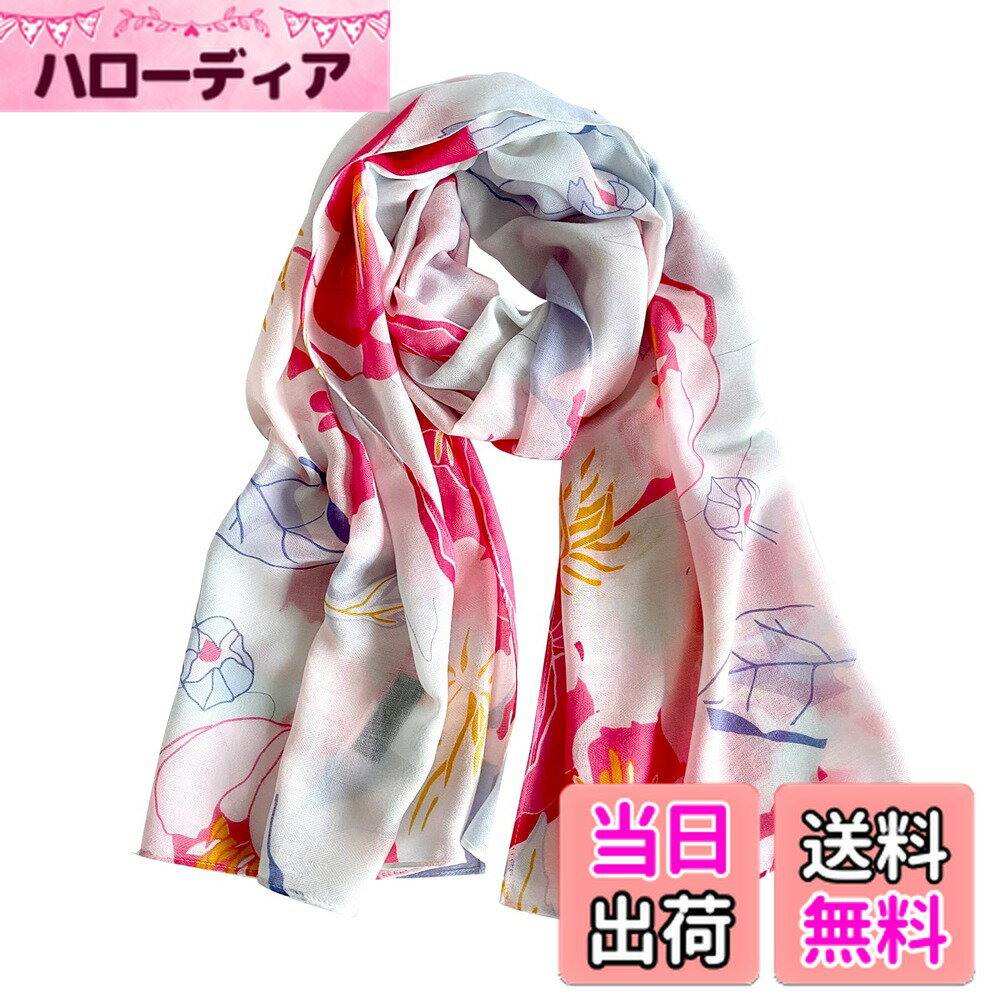 【送料無料】 コットンスカーフ レディース 蝶 花柄 ヘリンボーン織り 大判 薄手 ストール 軽量 綿 マフラー 日焼け止めショール 春夏秋冬 海辺 通勤用 色：ピンク レッド パエオニア、サイズ：Free Size