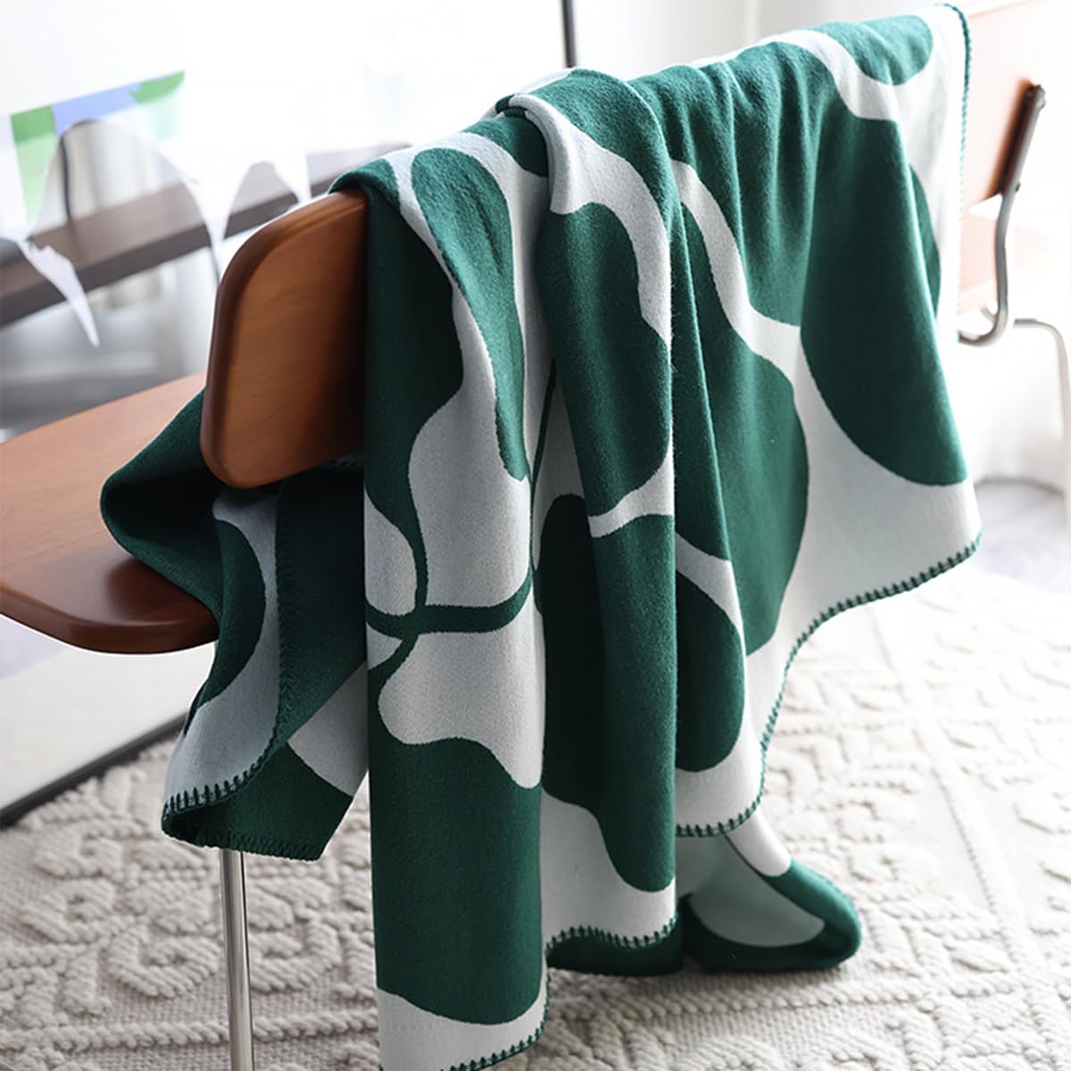 【送料無料】LumiSyne フェイク カシミヤ ブランケット 幾何学 リーフ柄 ヴィンテージ 北欧風 ソフト ..