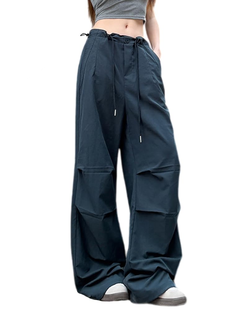 【送料無料】 カーゴパンツ レディース ロングパンツ ウエストゴム 調整紐 リラックスパンツ ゆったり カジュアル ルーズ 春 夏 秋 無地 色：ネイビー、サイズ：M