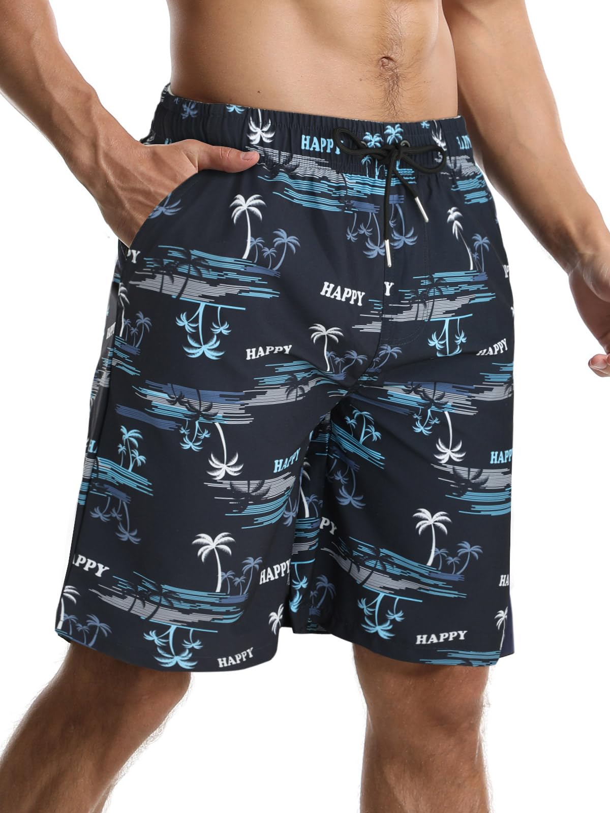 【送料無料】水着 メンズ サーフパンツ 夏 海水パンツ 膝丈 ボードショーツ スイムウェア 水陸両用 通気 速乾 メッシュインナー 大きいサイズ 色：花柄、サイズ：L