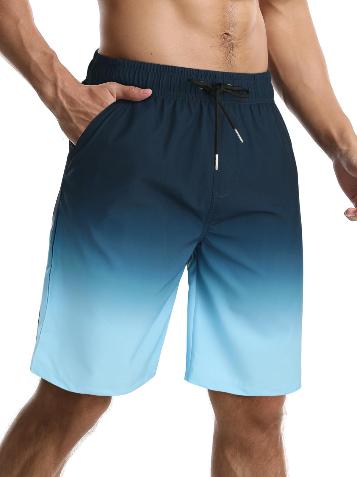 【送料無料】水着 メンズ サーフパンツ 夏 海水パンツ 膝丈 ボードショーツ スイムウェア 水陸両用 通気 速乾 メッシュインナー 大きいサイズ 色：ネイビー/ブルー、サイズ：XL