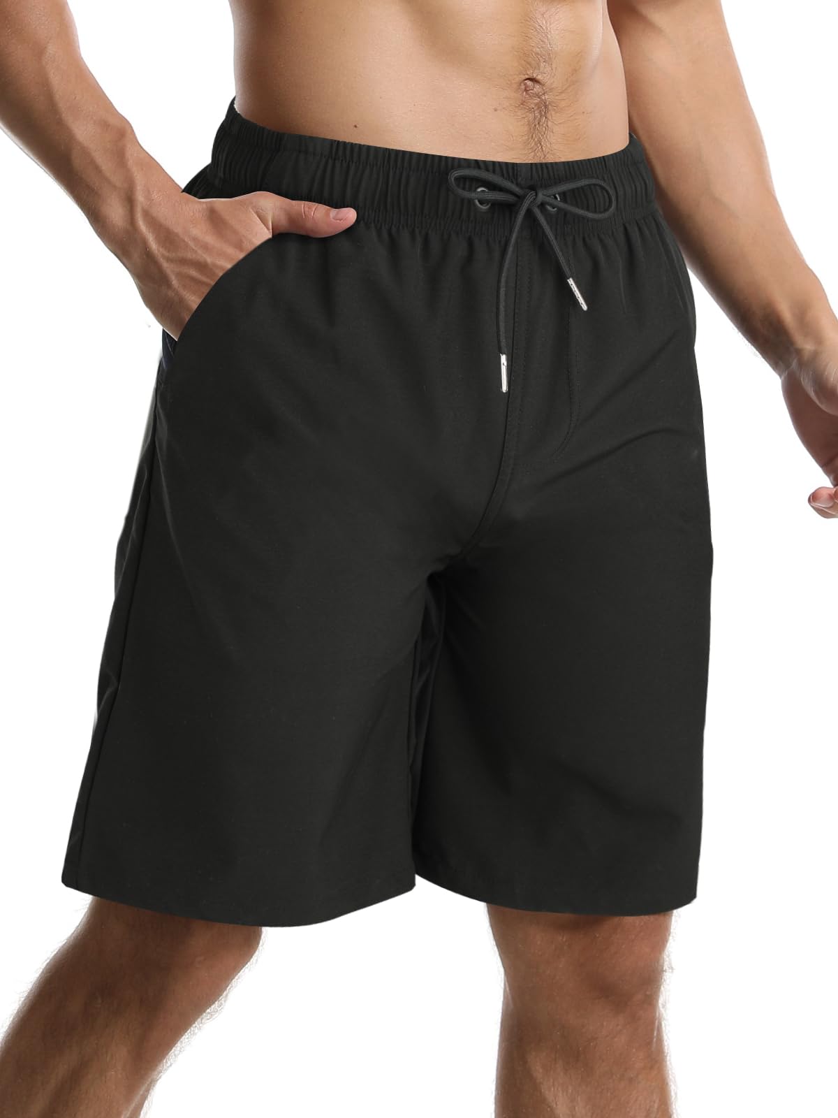 【送料無料】水着 メンズ サーフパンツ 夏 海水パンツ 膝丈 ボードショーツ スイムウェア 水陸両用 通気 速乾 メッシュインナー 大きいサイズ 色：ブラック、サイズ：3XL