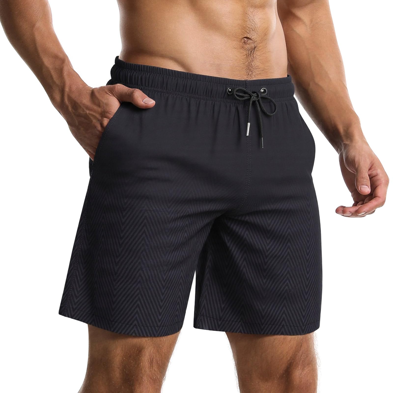 【送料無料】水着 メンズ 海水パンツ サーフパンツ トランクス 夏 海パン メッシュインナー付き ボードショーツ スイムウェア 水陸両用 通気速乾 大きサイズ 色：ブラック、サイズ：2XL