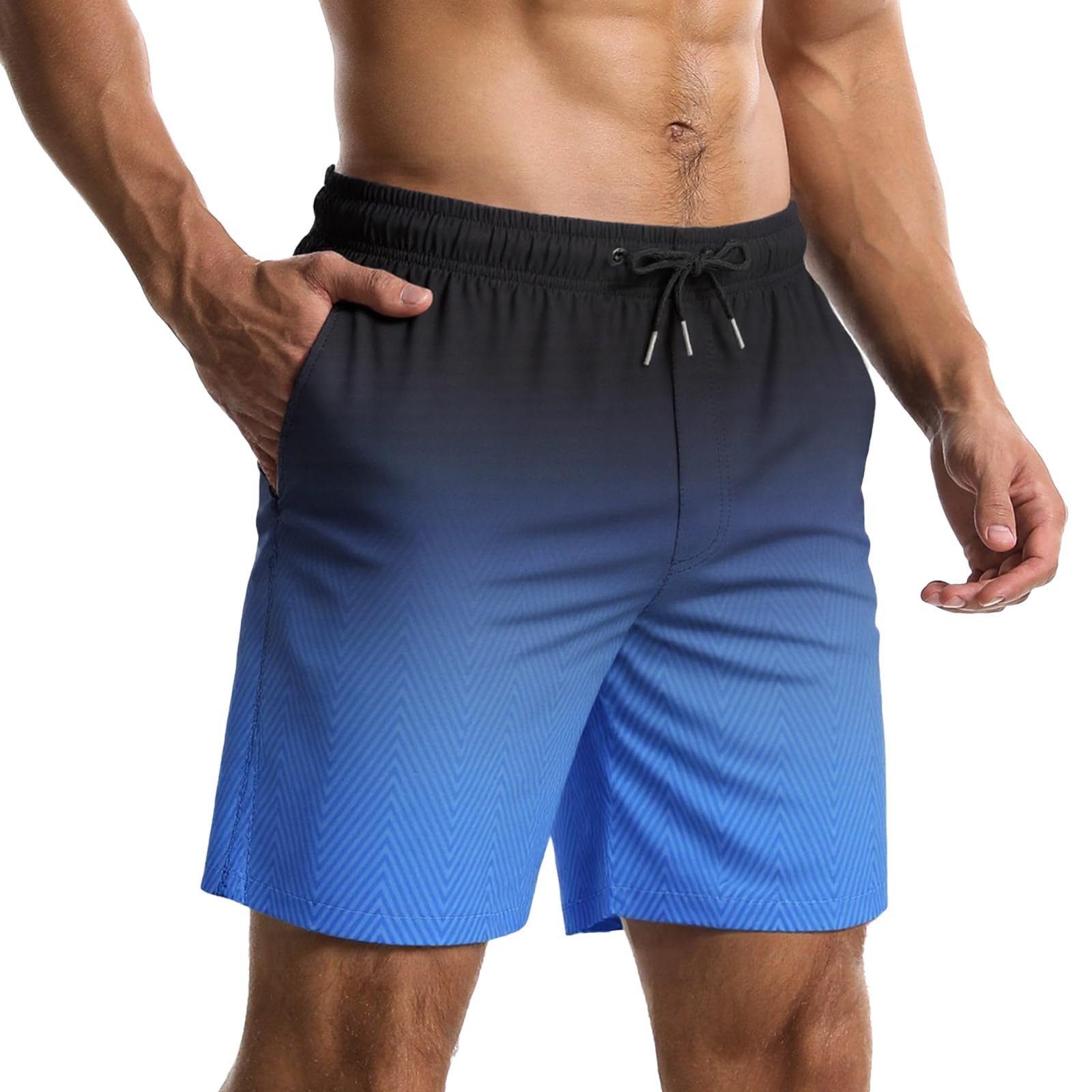 【送料無料】水着 メンズ 海水パンツ サーフパンツ トランクス 夏 海パン メッシュインナー付き ボードショーツ スイムウェア 水陸両用 通気速乾 大きサイズ 色：ブラック/ブルー、サイズ：3XL