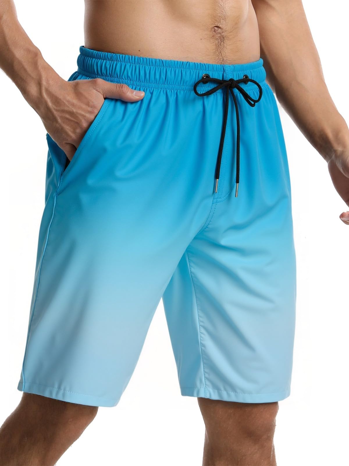 【送料無料】水着 メンズ サーフパンツ 夏 海水パンツ 膝丈 ボードショーツ スイムウェア 水陸両用 通気 速乾 メッシュインナー 大きいサイズ 色：アクアブルー、サイズ：2XL